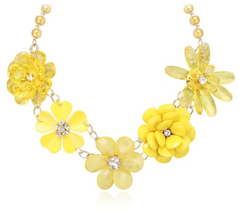 EVER FAITH 5 Blumen Choker Halskette für Damen Vintage Boho Floral Flower Chunky Bib Kragen Blumenschmuck Schwarz