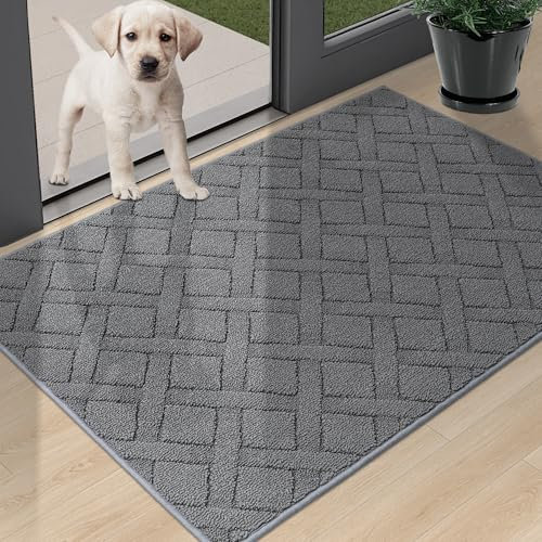 COSY HOMEER 80 x 120 cm Paillasson Interieur Entree Antidérapant et Anti-Salissures, Lavable en Machine, Tapis Absorbant pour Chien, Tapis d'Entrée Intérieur, Gris Clair