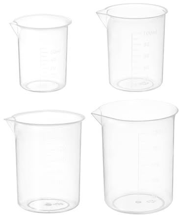 PATIKIL 50/100/150/250ml Measuring Cup, 4Pcs Polypropylene Beaker Graduated Measuring Pitcher Beaker with Spout for Lab Experiments, Cooking and Baking, Clear