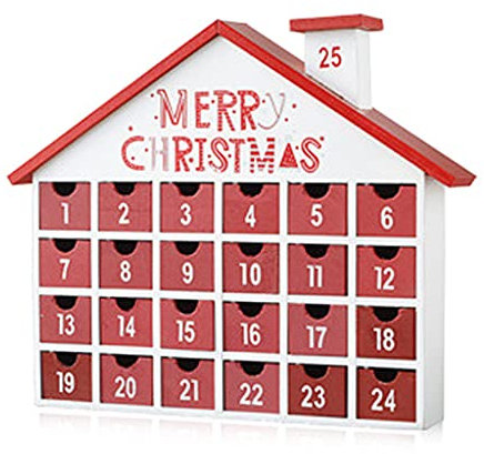 BAYORE Weihnachts Adventskalender Aus Holz Mit Aufbewahrungsschubladen LED Beleuchteter Countdown Nummer Ornament Ferienhaus Schreibtisch Dekoration Geschenk Kleines Holzhaus Dekor