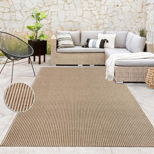 Paco Home Alfombra de Yute para Interior y Exterior - Natural y Negra, Resistente y Elegante, Ideal para Patio y Salón, tamaño:200x290 cm, Color:Beige 4