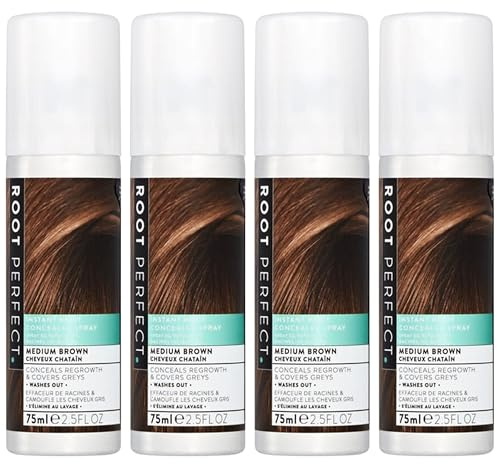 Katsy Style Instant Root Concealer Spray - Medium Brown 75ml (Pack of 4)| Conceals Greys & Regrowth | Easy to Use | Washes Out | Flammable Warning