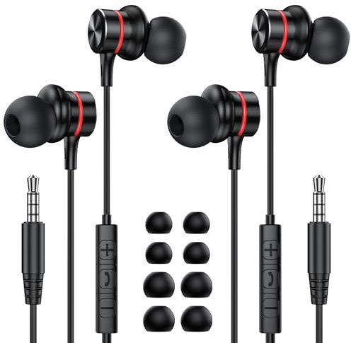 MOSWAG Écouteurs Intra-Auriculaires, Ecouteurs Filaire Jack 3.5mm avec Microphone, Confortable Réduction du Bruit Son Stéréo Contrôle Compatibilité avec Galaxy, MP4 (2Pack)