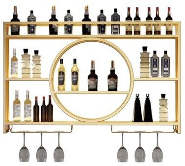Awoyep Weinregal Metall Gold Wand Bar Regal Hängend Möbel 120 * 15 * 80cm | Wandbar Wine Rack 7-30 Flaschen mit Glashalter Barregal Wand Deko Vintage Weinständer Schnapsregal für Küche Restaurant Home
