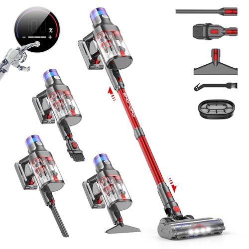 VSTOKY Aspirapolvere senza Fili Potente 58KPA/600W 75Min, Scopa Elettrica senza Filo con Autoportante, Doppio Contenitore 1,8L Vacuum Cleaner per Peli Animali Pavimento Tappeti, V15 ProMax