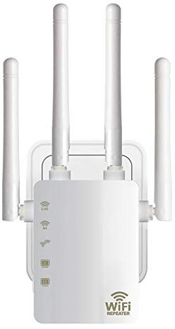 1200Mbit/s WLAN Verstärker Repeater Dualband 2.4GHz & 5GHz, WiFi Extender Internet Booster mit WPS, Ethenet LAN, 4 * 3dBi Antennen- bis zu 200 m²-kompatibel zu Allen WLAN Geräten