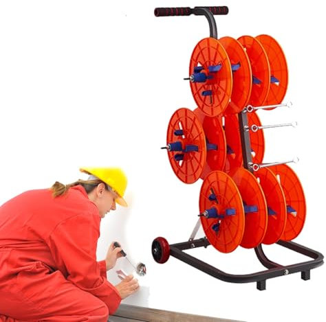 wire reel rack Electrical Wire Spool Rack, Heavy Duty Cable Reel Holder/Wire Dispenser For Factory Warehouses Retail Job Site, Caddy Wire Storage Cart W/Wheels, Multiple Axle(B,4 reel)