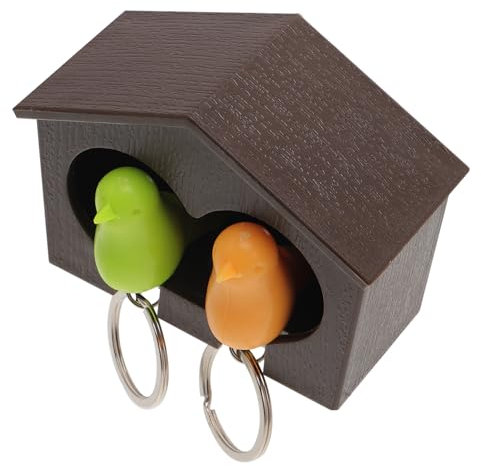 OKUMEYR Brauner Vogelhaus Schlüsselanhänger Mit Gelben Pfeifen Kreativer Schlüsselhalter Für Wanddekoration Und Praktischer Aufbewahrungsort Für Schlüssel