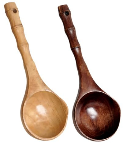 Cabilock 2stücke Holzlöffel Zum Kochen Tiefe Schöpfkelle Aus Bambus Holzsaucenlöffel Breilöffel Suppenkelle Mit Griff Küchen-servierwerkzeug Gartengießkelle Haarwaschschaufel Badekelle Wass