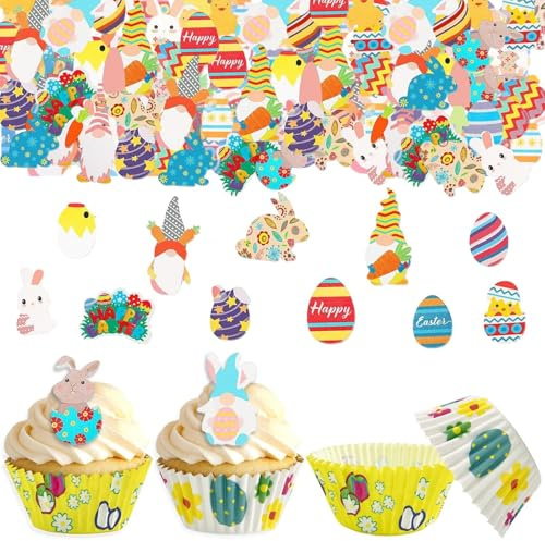 72 Stück Ostern Essbare Tortendeko, 50 Oster Muffinförmchen Papier | Ostern Esspapier Tortendeko, Osterhase Essbare Tortendeko, Osterdeko Für Kuchen Dekoration