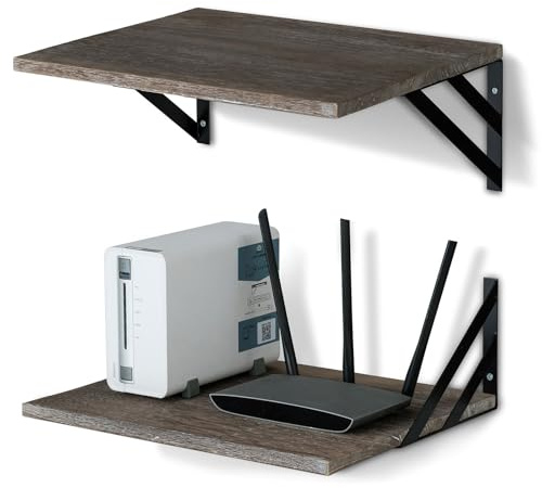 Walasis Wandregal Holz Metall 30cm Tief Wand Regale 40cm Breit Dunkelbraun | für Router Bücher Lautsprecher Mediaplayer, für Küche Badezimmer Wohnzimmer