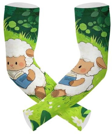 WDdZzyy Cartoon Carino Bianco Lettura Agnello di Raffreddamento Manicotti Del Braccio per Le Donne 1 Paio Protezione UV Scudo Braccio per, Carino Carino Bianco Lettura Agnello, Taglia unica