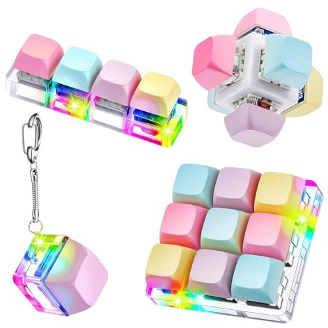 4 Pcs Keyboard Fidget Toy Pack Buttons Keyboard Fidget Toys with LED Light Portable Clicker Fidget Keyboard Keyring for Stress Relief Pass the Time Decompression Gift for Teens Adults