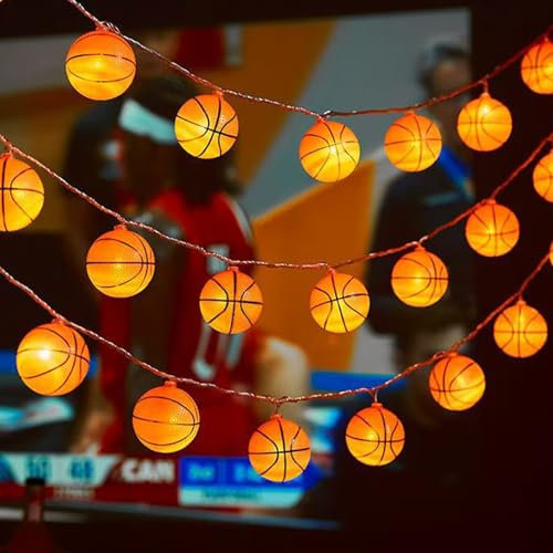 YeahBoom Guirlande lumineuse basket-ball, 1,5 m, 10 LED, à piles, décoration d'intérieur pour Noël, mariage, fête, chambre d'enfant, décoration intérieure