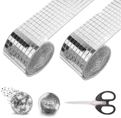 Spiegel Mosaik Selbstklebend Mosaikfliesen Glas Discokugel Klebestreifen 3200 Stück Spiegelmosaik 5x5 mm 2 Rollen für DIY Handwerk Dekoration Bad Küche (Silbrig)