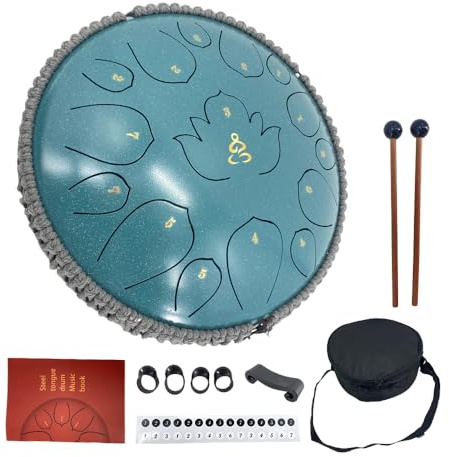 YoungMonic Steel Tongue Drum 13 Zoll 15 Noten C-Dur Stahltrommeln Regenglocke für Außen Percussion Instrument mit Schlagzeug Schlägel und Tragetasche