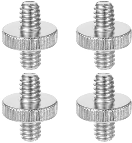 Lot de 4 vis à trépied mâle 1/4 mâle à 1/4, vis de support filetées standard, convertisseur à double tête de précision, fabriqué pour les accessoires de montage de goujons d'épaule, argent