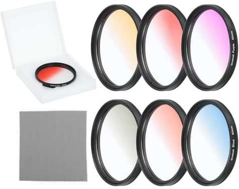 sourcing map 62mm Gradual Color Filter Kit, 6 Piece Filters for Camera Lens Accessory Set with Case and Lens Cleaning Cloth for SLR Camera Photography, Orange, Yellow, Blue, Purple, Red, Grey