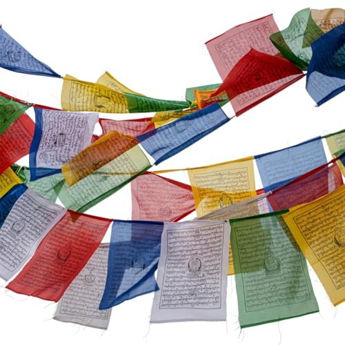 Bandiera di Preghiera Tibetana Premium, Fatta a Mano in Nepal, Manta della Pace, Per la meditazione, lo yoga, il giardino della pace (GRANDI BANDIERE: 21CM X 19CM)