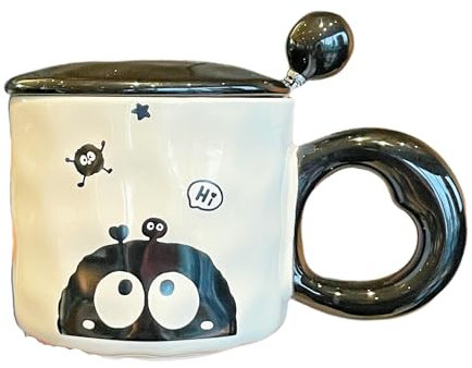 HUMOCHUSON Fait À La Main Tasse À Lait En Briquettes De Céramique De 350 Ml Avec Couvercle Et Cuillère - Hi