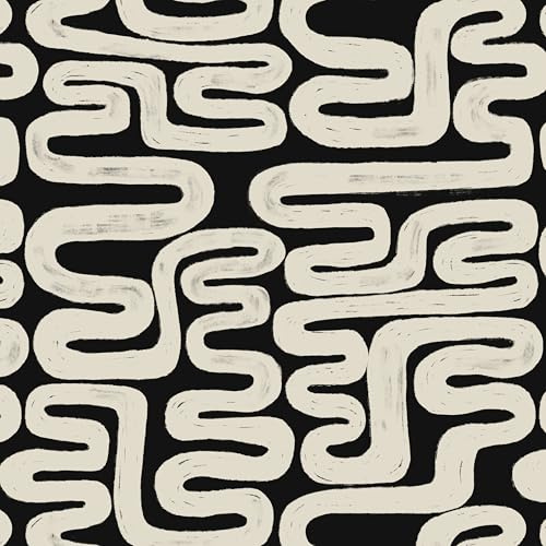 Black and Cream White Peel and Stick Wallpaper Modern Geometric Self-Adhesive Removable Contact Paper Thicken Waterproof Easy to Clean Decorative Wall Paper for Bedroom Bathroom 17.3in x 78.7in