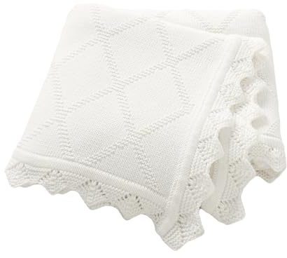 mimixiong Baby Blanket 100% Cotton Knitted Soft Knit Crochet Blankets for Newborn Boy Girls Toddler 100x80cm (White)