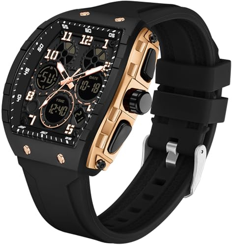 findtime Armbanduhr Herren Digital und Analog Militär Sport Uhr 5ATM Wasserdicht Sportuhren Herren LED Licht Stoppuhr Coutdown Tactical Watch Robuste Outdoor Uhr Silikon 12/24H Eckiges gehäuse