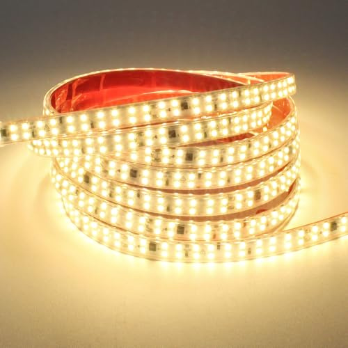 pcning Tira LED 220V con Adhesivo 240 leds/m 5M sin Transformador con Interruptor, 5 Metros SMD 2835 Double Row LED Strip Light IP65 Waterproof Luz LED Adhesiva 3000K (Blanco Calido, 5M)