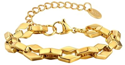 Bishilin Edelstahl Armband Männer Gold, Charms Armbänder 8.3MM Bohnenkette Partnerarmband Herren Armband Personalisiert 21CM