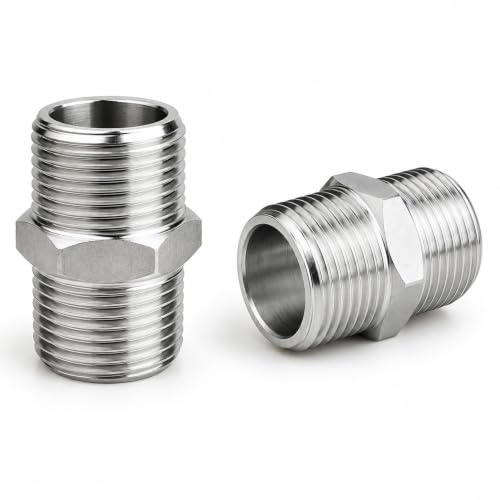 QZKJQDD 2 Stück Doppelnippel 1/2 zoll, Edelstahl Doppelnippel Sechskant 1/2, 1/2 Duschschlauch Adapter, für Heizung Trinkwasseranlage geeignet, Sanitär und Heimwerkerprojekte