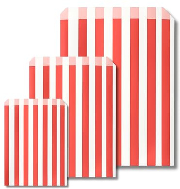 Somwell – 100 Red Candy Striped Paper Bags, 5 x 7, Ideal For Confectionary, Party Bags, Favours, Pick n Mix, Wedding Sweet Bags (100, 5 x 7)