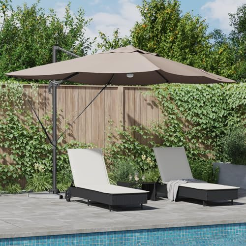 Générique Parasol Déporté - Taupe Taupe Tissu Grand Réglable en Hauteur,Parasols & voiles d'ombrage,23.46KG-42003362