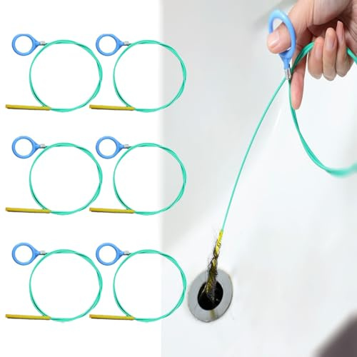 Lot de 6 déboucheurs en spirale de 90 cm de long - En spirale - En acier inoxydable - Brosses de nettoyage flexibles - Attrape-cheveux pour canalisations