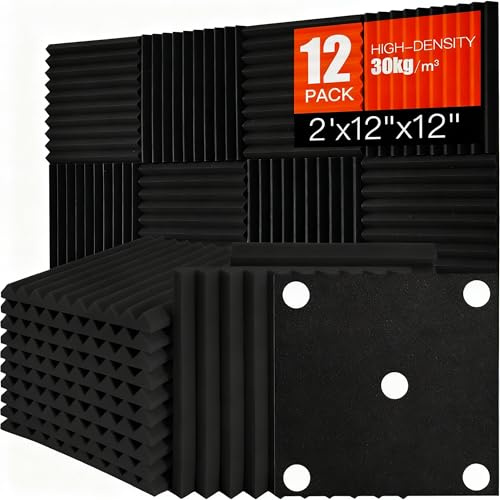 Akustikpaneele 12 Stücke,Akustikschaumstoffplatten Schallabsorbierende Platten Keile Schalldämmung Schallisolierung für Studio, Büro, Akustische Behandlung Schwarz 30x30x5cm