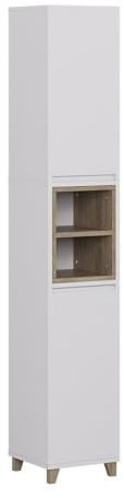 Vicco Hochschrank Elnor, Weiß/Eiche, 30 x 170 cm | mit 2 Türen, zur Aufbewahrung von Badtextilien und kombinierbar mit Elnor