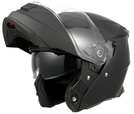 Motorradhelm, Klapphelm mit Doppelvisier, ECE 22.06 geprüft, Integralhelm & Jethelm 2-in-1, für Damen & Herren, Ideal für Touring, Reise & Stadtverkehr (Mattschwarz, M)