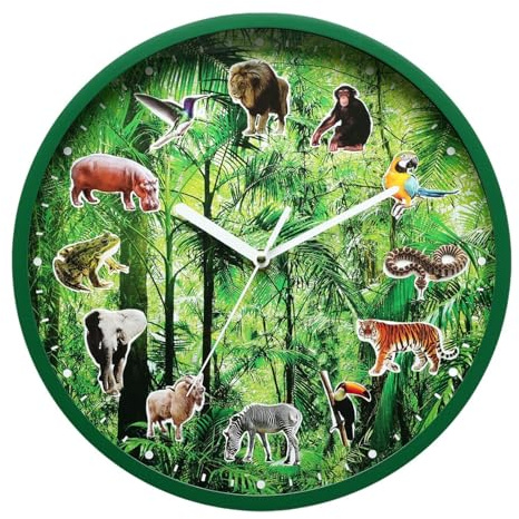 Baoblaze Wanduhr mit stündlichen Tiergeräuschen, Durchmesser 11,8 Zoll, leicht, multifunktional, batteriebetrieben, mit 12 verschiedenen Geräuschen