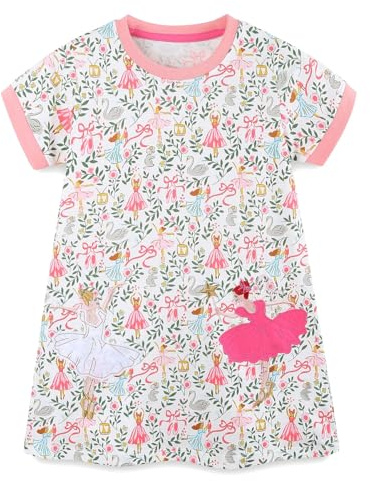 FreeLu Toddler Girls Cartoon Clothes Summer Casual Dress Embroidery Floral Dresses (4T,Flower Ballet)
