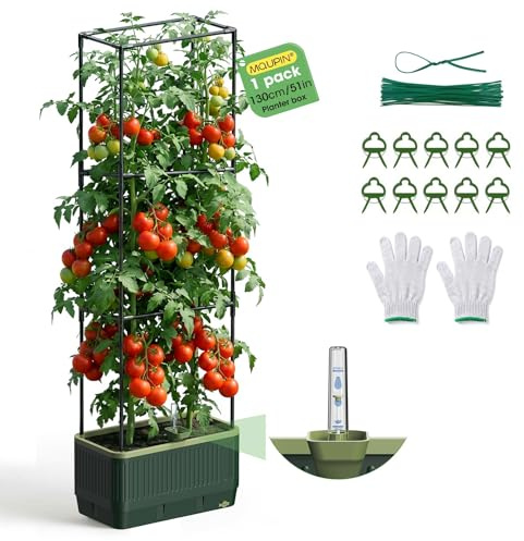 MQUPIN Paquete de jardín elevadas,Cama de jardín elevada con Enrejado para trepar Vegetales y Plantas, macetas de riego automático al Aire Libre, Soporte Ajustable para Vid (1)