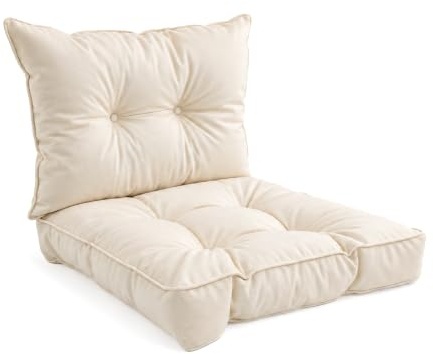 POKAR Set de 2 Cojines para Silla de Exterior: Asiento 50x50x10 + Respaldo 50x40x10 cm | Impermeable y Repelente al Agua | Cojines para Muebles de Jardín, Terraza y Ratán | Made in EU | Beige