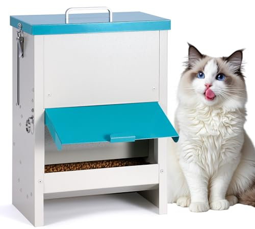 BREUAILY Dispensador Automático de Comida para Gatos de 10L, Dispensador de Comida de Acero Inoxidable para Gatos, Dispensador Automático de Comida para Mascotas Contenedor de Comida Seca para Gatos