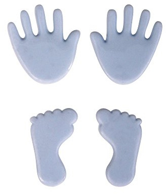 Rayher 31438356 Wachsmotiv Babyfüße/-hände, ca. 1,5 cm, Btl. 2 Babyhände aus Wachs und 2 Babyfüße aus Wachs, Kerzen verzieren, Verzierwachs, Wachsmotiv für Kerzen, hellblau