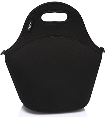 VASCHY Bolsa Termica porta Alimentos, Bolsa Comida Trabajo Bolsa Neopreno Almuerzo para Mujer Hombre Bolso Bandolera Isotermica con Correa para el Hombro Para Escuela Oficina Picnic Playa, Negro