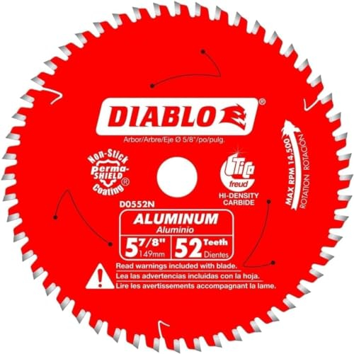 Diablo Sägeblatt für mittelgroßes Aluminium – 14,7 cm Durchmesser, 52 TCG-Zähne, 5/8 Zoll Dorn, 0,61 cm Schnittfuge, -5° Hakenwinkel, 0,99 cm Platte, 14500 Max U/min – D0552N