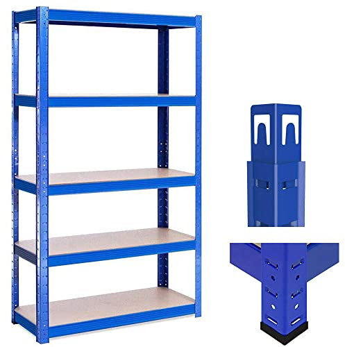 Lucn Metall Schwerlastregal Lagerregal Regale Werkstattregal Kellerregal Steckregal 5 Etagen bis 875 kg Traglast 170x75cmx30cm - Blau