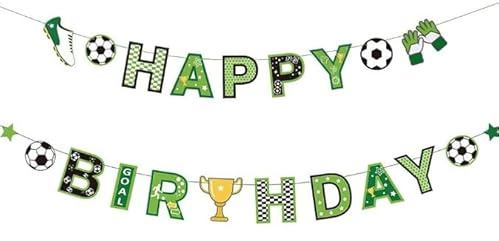 SUNBEAUTY Fußball Deko Geburtstag Happy Birthday Girlande Geburtstagsdeko Fussball Kindergeburtstag Jungen Fussball Party Deko