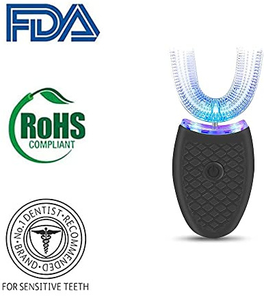 Ultrasonic Electric Toothbrush, Automatic 360° Teeth Cleaning Portable U Shaped Whitening Toothbrush Hands Free USB Rechargeable IPX7 Waterproof for Adults