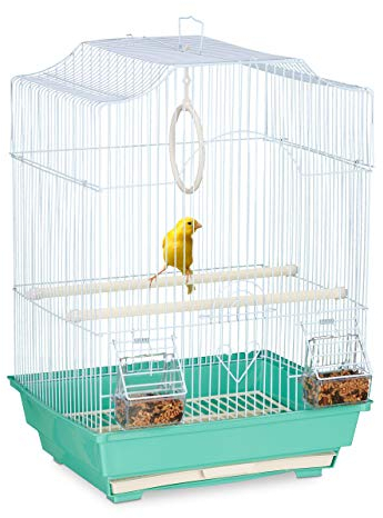 Relaxdays Vogelkäfig, Käfig für kleine Kanarienvögel, Sitzenstangen & Futternäpfe, 49,5 x 35 x 32 cm, hellblau/mintgrün, 1 Stück (1er Pack)