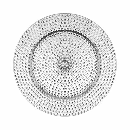 Simply Elegant 13 Inch Plastic Charger Plates (6-Pack) Circle Dot Pattern Service Plate for Party Dinner Wedding Shiny Foil Finish (Silver)
