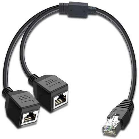 ukiism Splitter Ethernet da 1 a 2, adattatore splitter di rete LAN Internet RJ45 da 1 maschio a 2 femmina, adatto per connettori LAN Cat5, Cat5e, Cat6, Cat7 (solo una porta funziona alla volta)